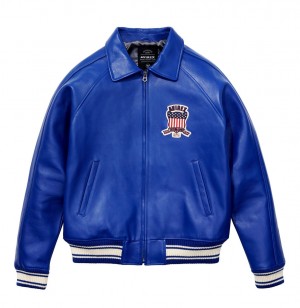 Avirex Icon Jacket Leather Herren Blau | 431057-LUP